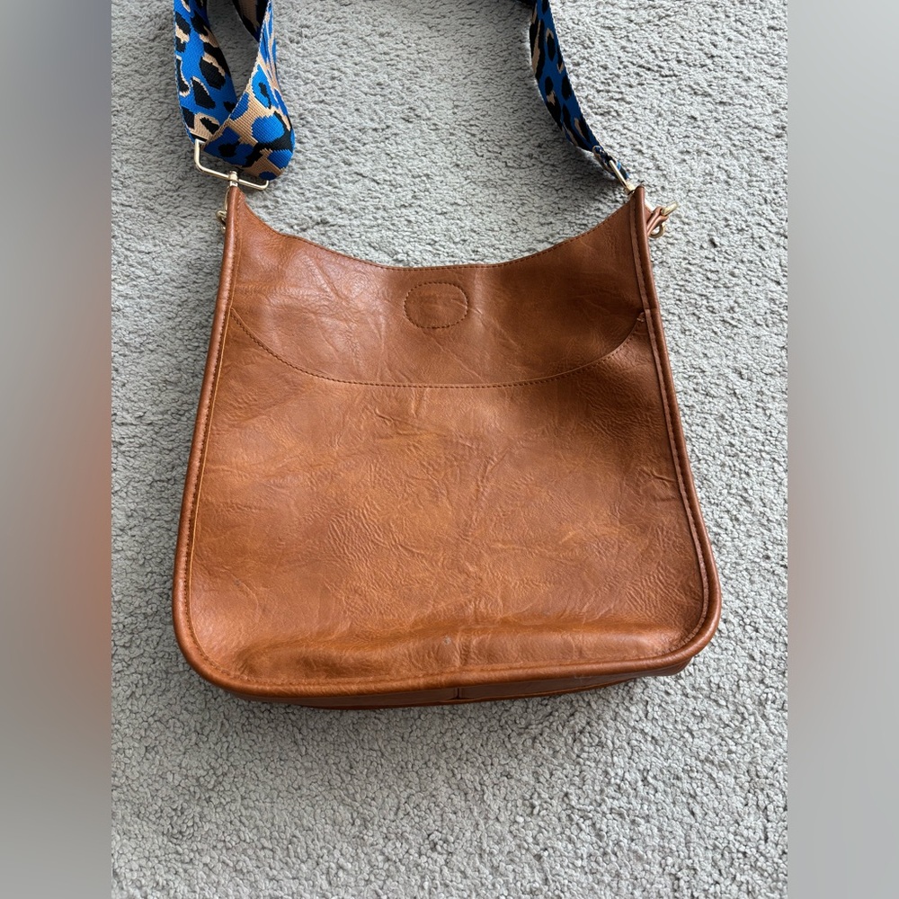 Ah Dorned Brown Leather messenger  Bag with Patterned Strap